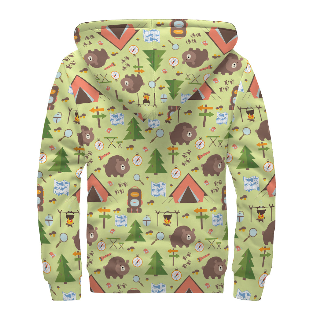 Cute Camping Pattern Print Sherpa Lined Zip Up Hoodie