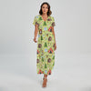 Cute Camping Pattern Print Short Sleeve Maxi Dress