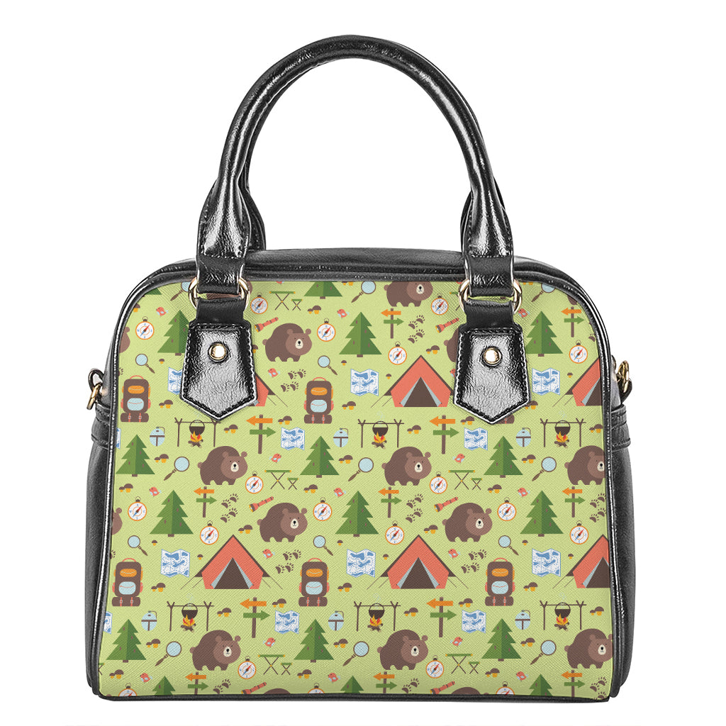 Cute Camping Pattern Print Shoulder Handbag