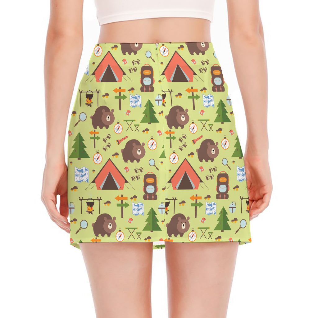 Cute Camping Pattern Print Side Slit Mini Skirt