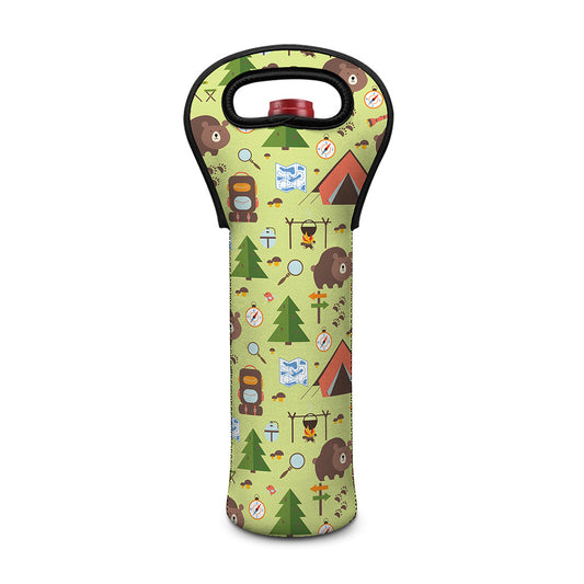 Cute Camping Pattern Print Single Neoprene Wine Tote