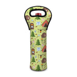 Cute Camping Pattern Print Single Neoprene Wine Tote