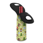 Cute Camping Pattern Print Single Neoprene Wine Tote
