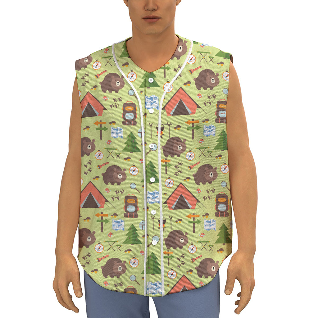 Cute Camping Pattern Print Sleeveless Baseball Jersey