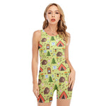 Cute Camping Pattern Print Sleeveless One Piece Swimsuit