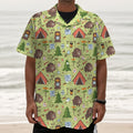 Cute Camping Pattern Print Textured Short Sleeve Shirt