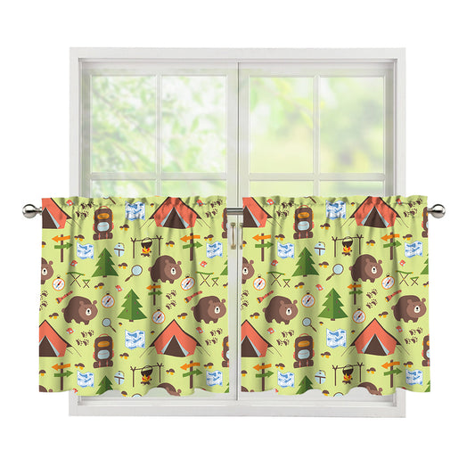 Cute Camping Pattern Print Tier Curtains