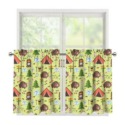 Cute Camping Pattern Print Tier Curtains