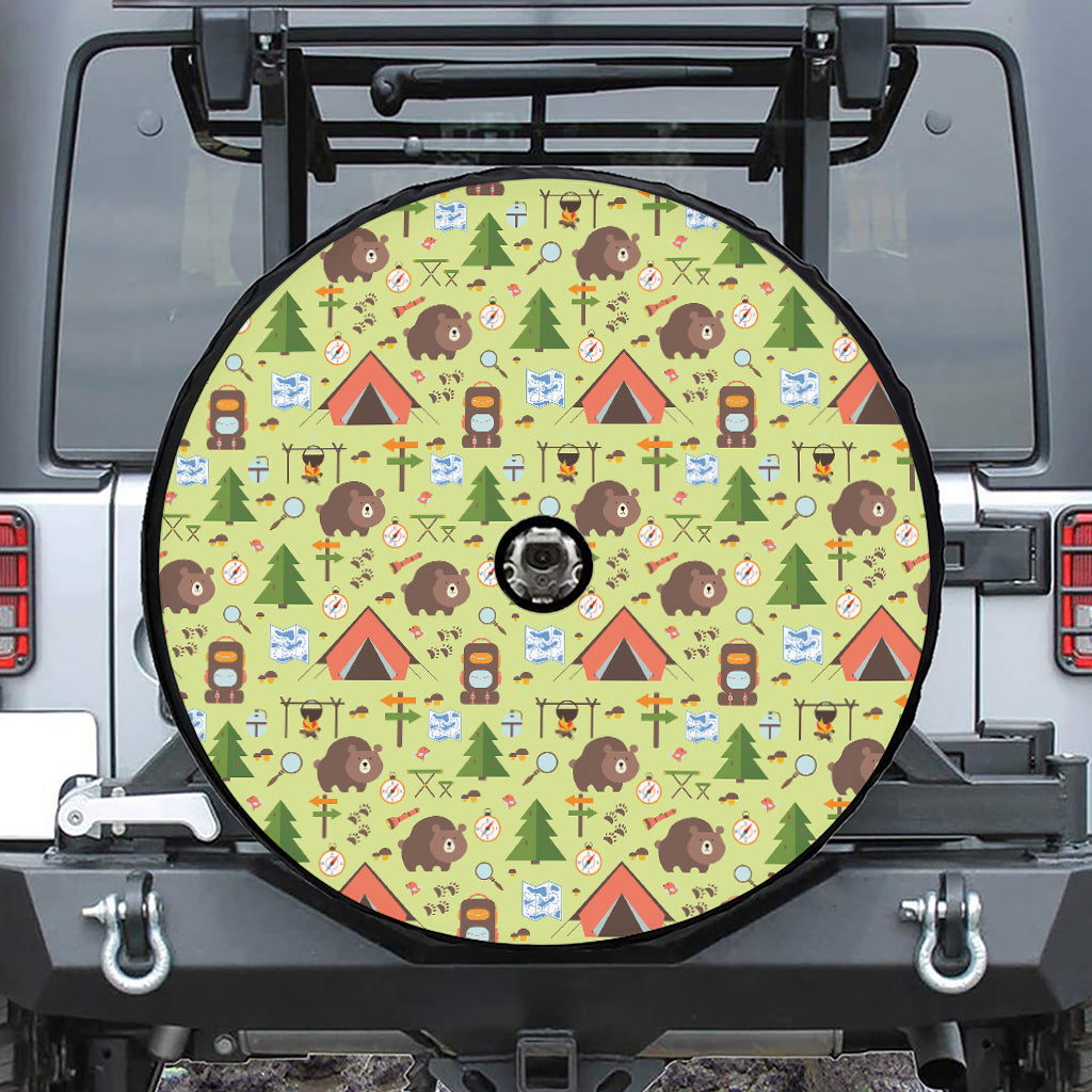 Cute Camping Pattern Print Tire Cover With Camera Hole