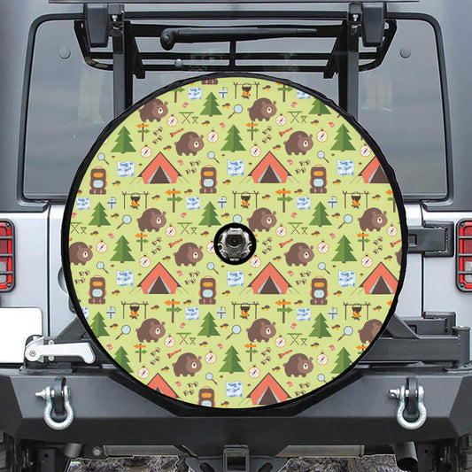 Cute Camping Pattern Print Tire Cover With Camera Hole