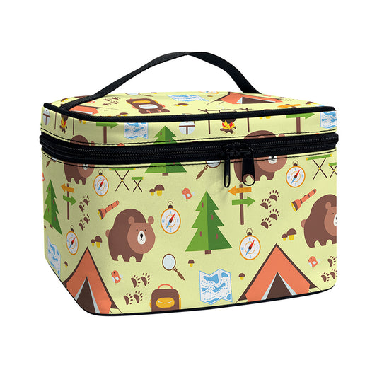 Cute Camping Pattern Print Travel Makeup Bag