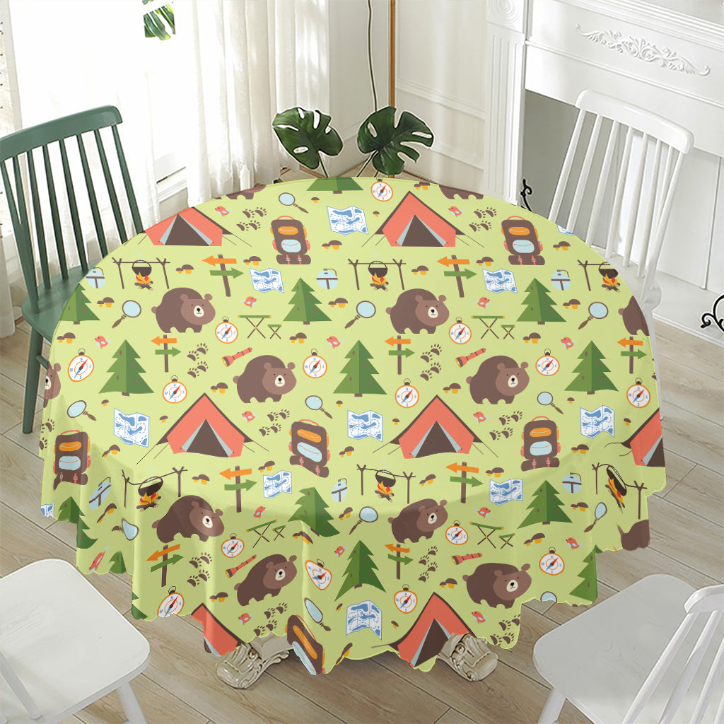 Cute Camping Pattern Print Waterproof Round Tablecloth