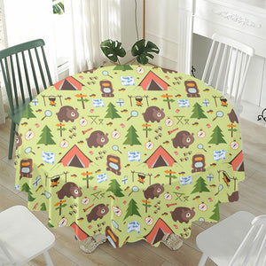 Cute Camping Pattern Print Waterproof Round Tablecloth