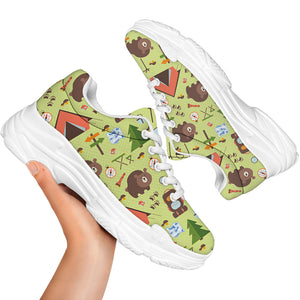 Cute Camping Pattern Print White Chunky Shoes