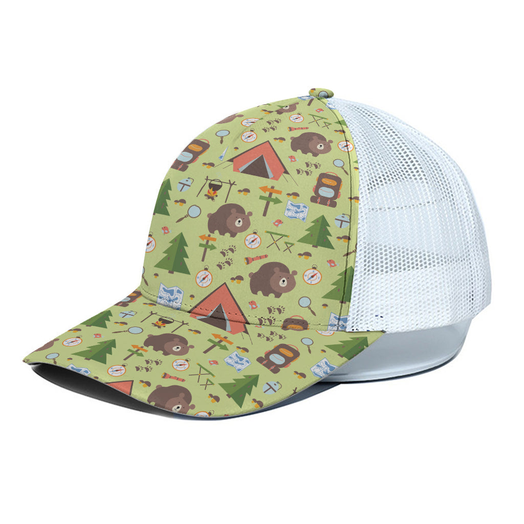 Cute Camping Pattern Print White Mesh Trucker Cap