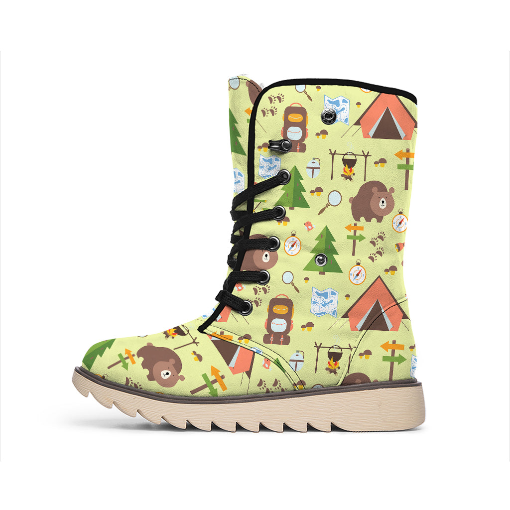 Cute Camping Pattern Print Winter Boots