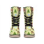 Cute Camping Pattern Print Winter Boots