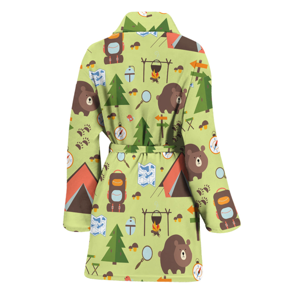 Cute Camping Pattern Print Women's Bathrobe