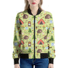 Cute Camping Pattern Print Women's Bomber Jacket