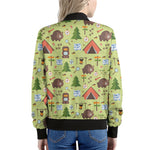 Cute Camping Pattern Print Women's Bomber Jacket