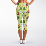 Cute Camping Pattern Print Women's Capri Leggings