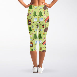 Cute Camping Pattern Print Women's Capri Leggings