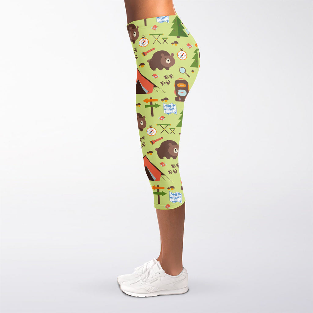 Cute Camping Pattern Print Women's Capri Leggings