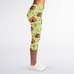 Cute Camping Pattern Print Women's Capri Leggings