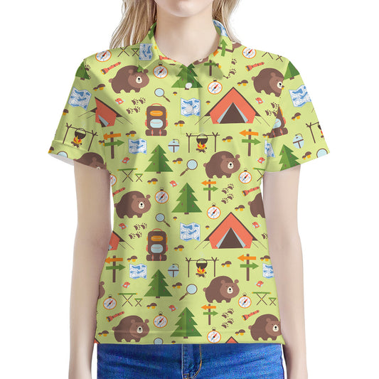 Cute Camping Pattern Print Women's Polo Shirt