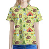 Cute Camping Pattern Print Women's Polo Shirt