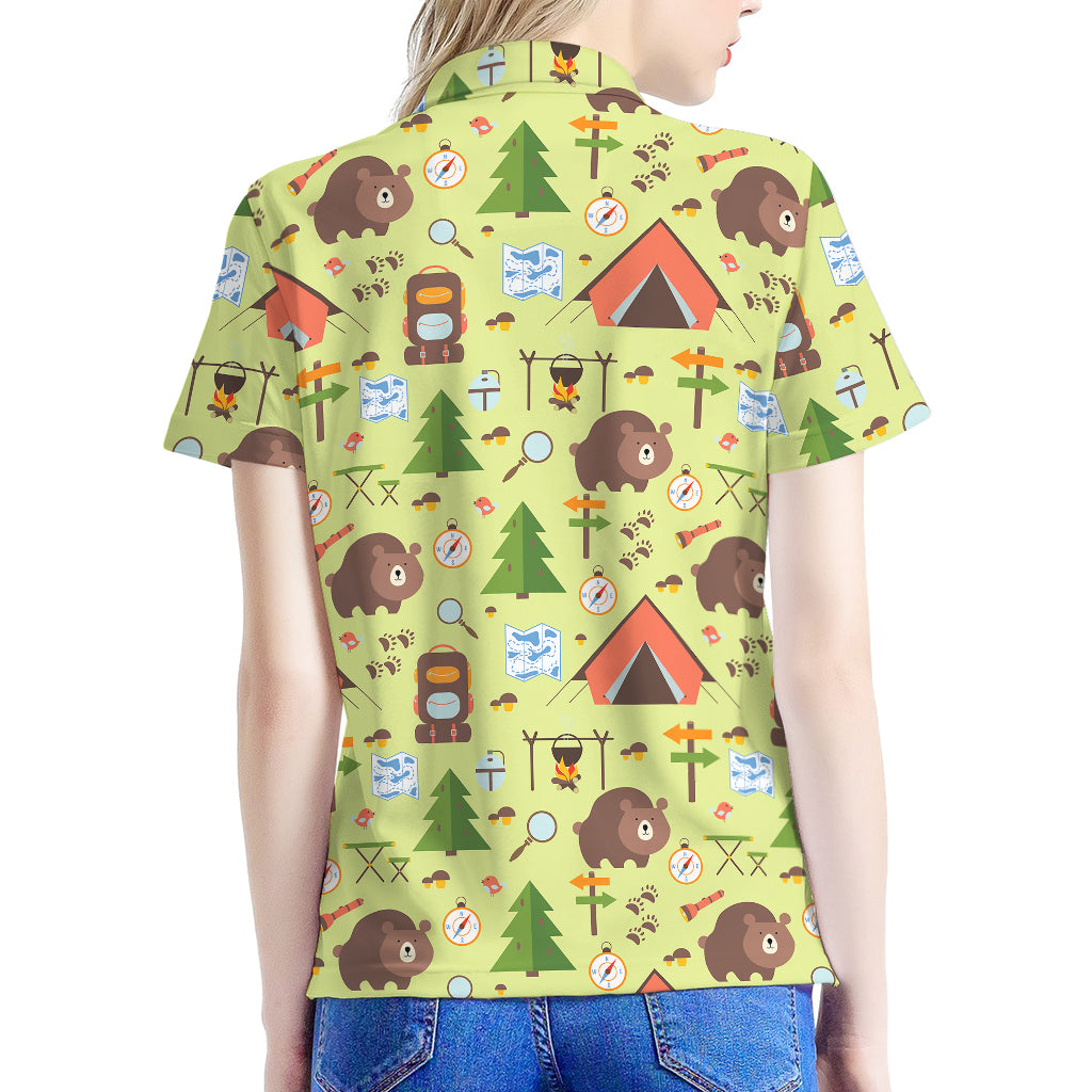 Cute Camping Pattern Print Women's Polo Shirt