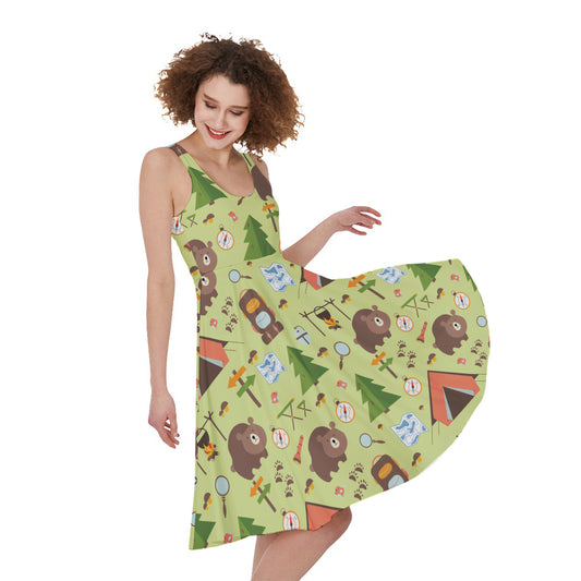 Cute Camping Pattern Print Women's Sleeveless Dress