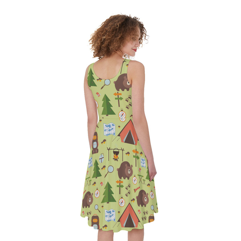 Cute Camping Pattern Print Women's Sleeveless Dress