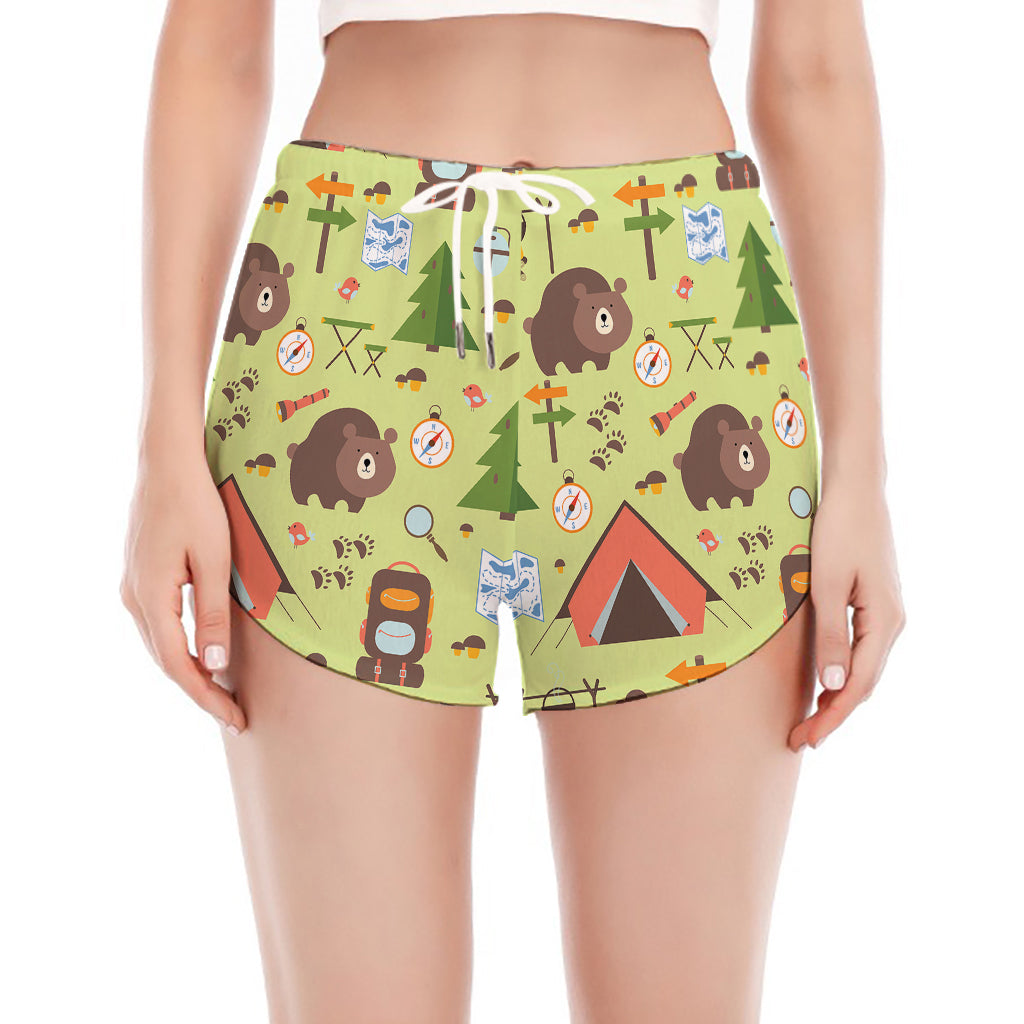 Cute Camping Pattern Print Women's Split Running Shorts