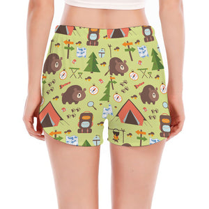 Cute Camping Pattern Print Women's Split Running Shorts