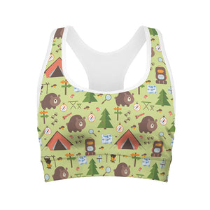 Cute Camping Pattern Print Women's Sports Bra