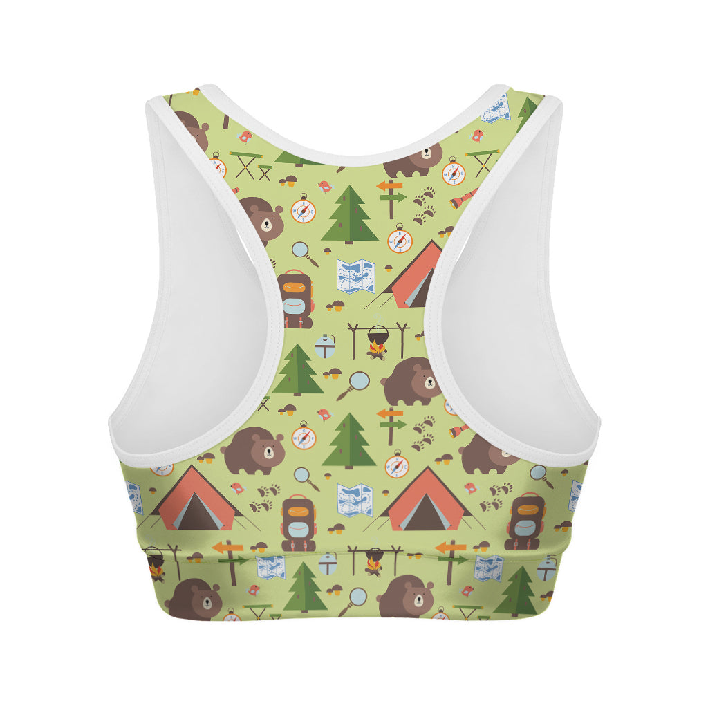 Cute Camping Pattern Print Women's Sports Bra