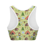 Cute Camping Pattern Print Women's Sports Bra