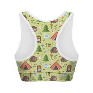 Cute Camping Pattern Print Women's Sports Bra