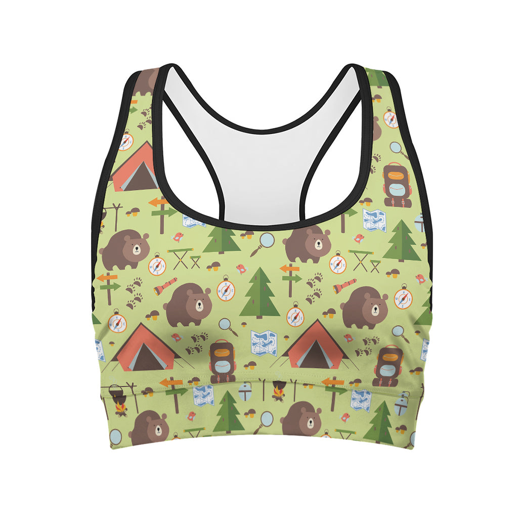 Cute Camping Pattern Print Women's Sports Bra