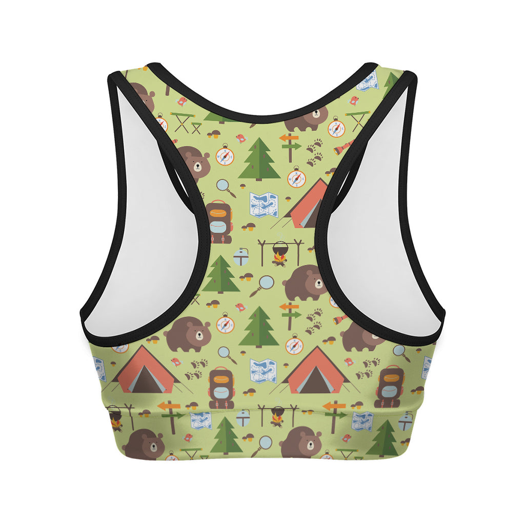 Cute Camping Pattern Print Women's Sports Bra