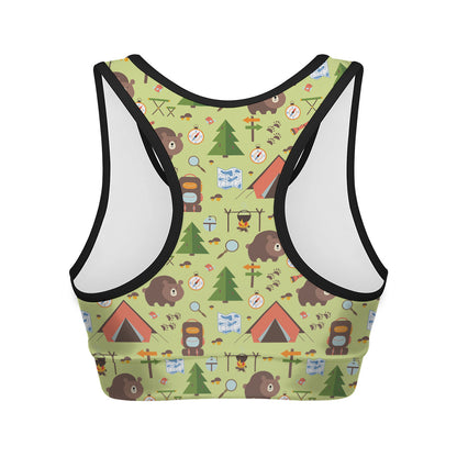Cute Camping Pattern Print Women's Sports Bra