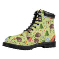 Cute Camping Pattern Print Padded Collar Lace Up Boots
