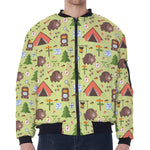 Cute Camping Pattern Print Zip Sleeve Bomber Jacket