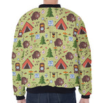 Cute Camping Pattern Print Zip Sleeve Bomber Jacket