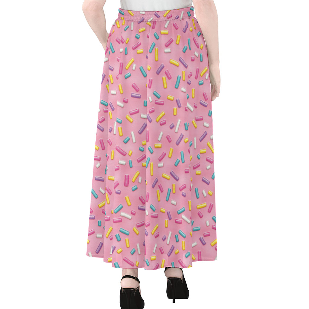 Cute Candy Pattern Print Chiffon Maxi Skirt