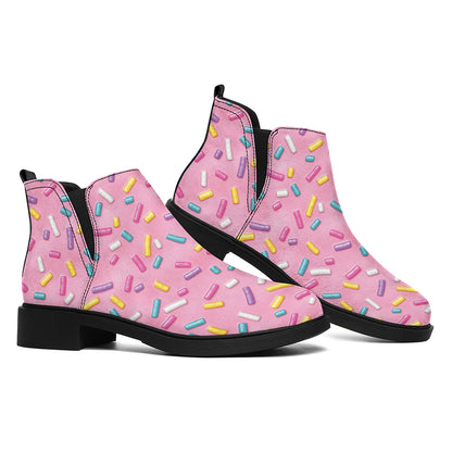 Cute Candy Pattern Print Flat Ankle Boots