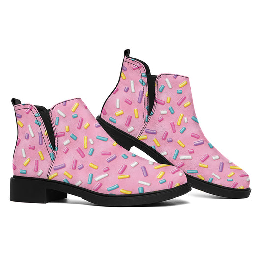 Cute Candy Pattern Print Flat Ankle Boots