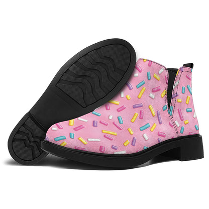 Cute Candy Pattern Print Flat Ankle Boots