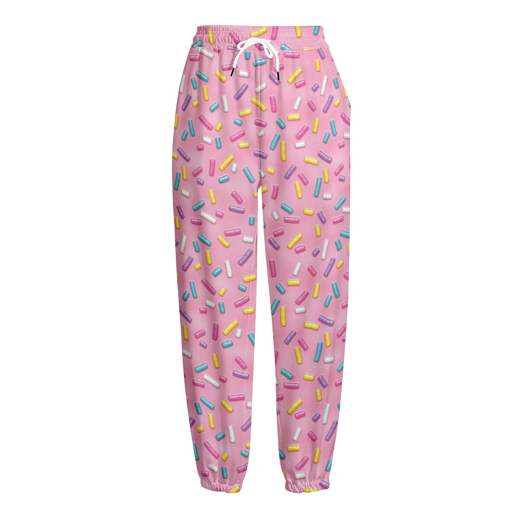 Cute Candy Pattern Print Fleece Lined Knit Pants